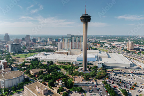 Obraz na plátně Tower of the Americas and the city skyline of downtown San Antonio, Texas, United States of America