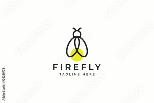 Firefly Logo Glowworm Beetle Firebug Minimalist Linear Logo Fairy and Fantasy Sign Symbol