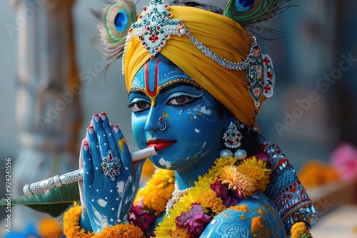 Spiritual festivity: happy krishna janmashtami, birth of lord krishna festivities, devotional dances, sacred chants, communal expression of faith and devotion. photo