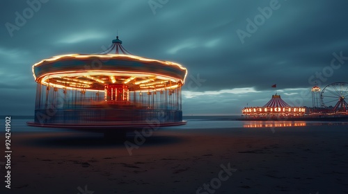 Carousel next to the coastline photo