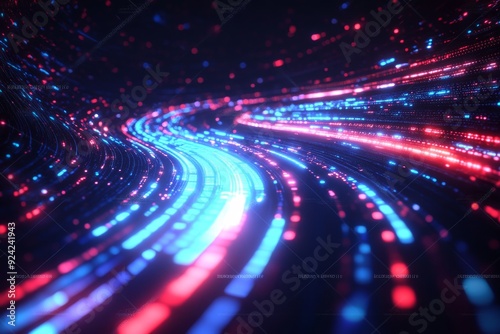 Vibrant dynamic digital abstract of colorful lights resembling data streams symbolizing the speed energy and complexity of modern technology and communication networks