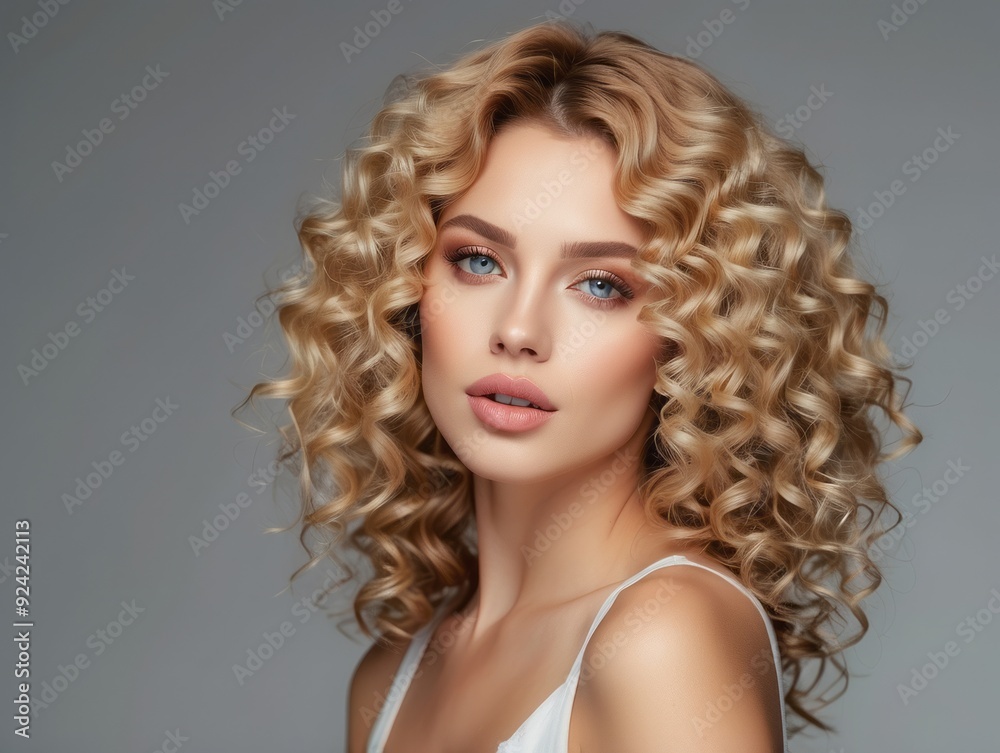 Close-up Portrait of a Woman with Blonde Curly Hair Close-up Portrait of a Woman with Blonde Curly Hair