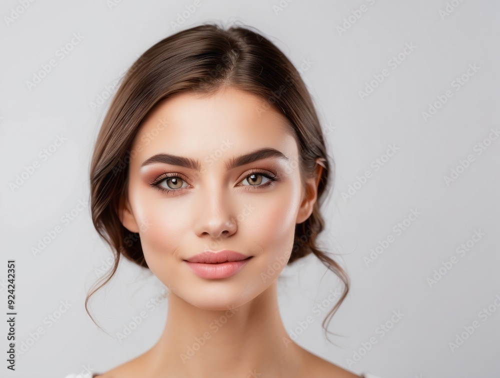 Portrait of a Woman with Soft Makeup and Straight Brown Hair Portrait of a Woman with Soft Makeup and Straight Brown Hair