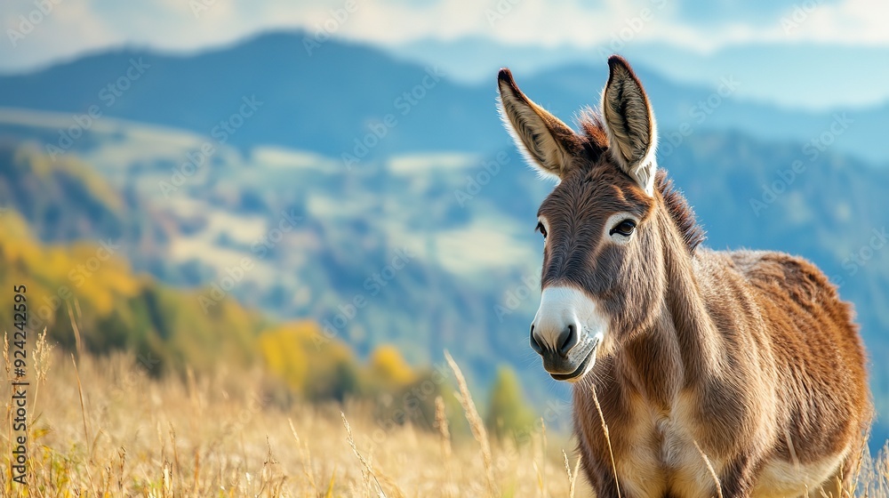 donkey on nature scene background with copy space backdrop portrait donkey on nature scene background with copy space backdrop portrait