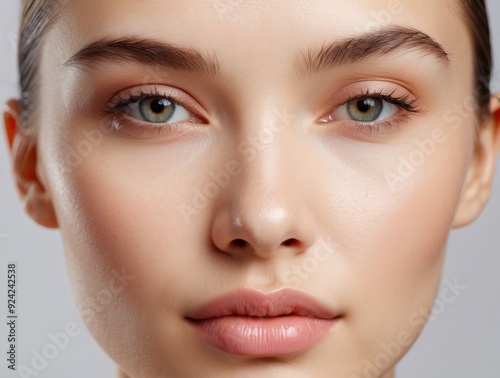 Close-up of a Woman's Face with Soft, Natural Makeup