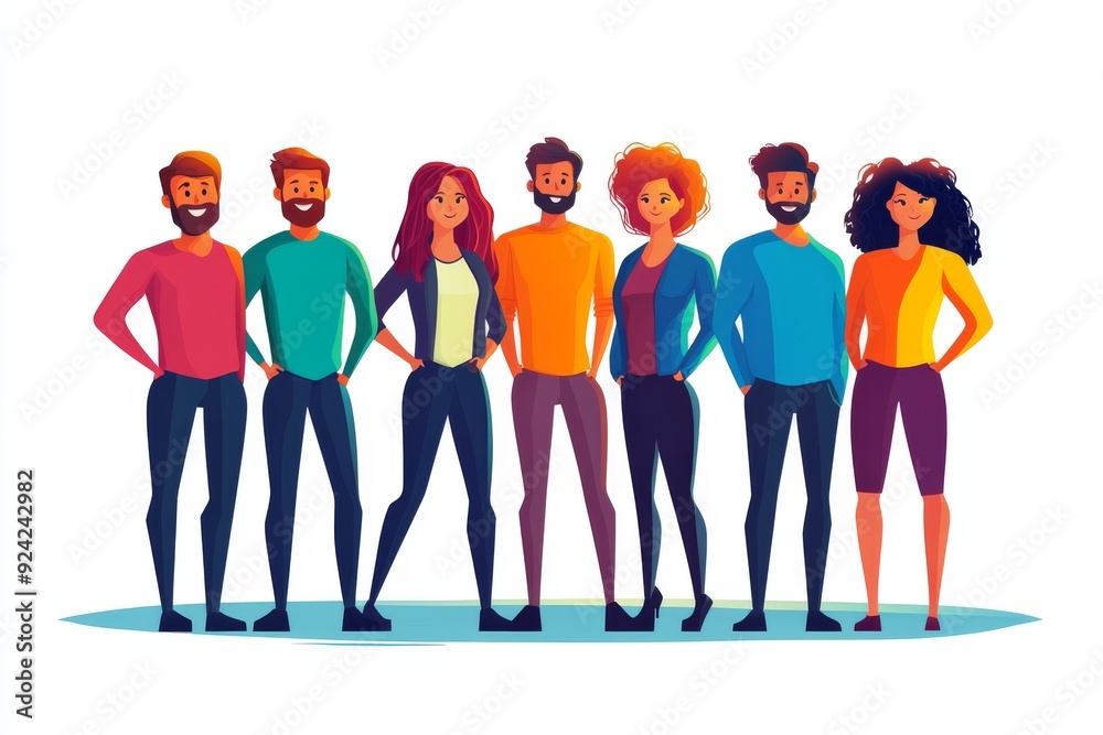 Illustration of a diverse group of people standing together representing teamwork collaboration and the strength of unity in a multicultural environment Illustration of a diverse group of people standing together representing teamwork collaboration and the strength of unity in a multicultural environment