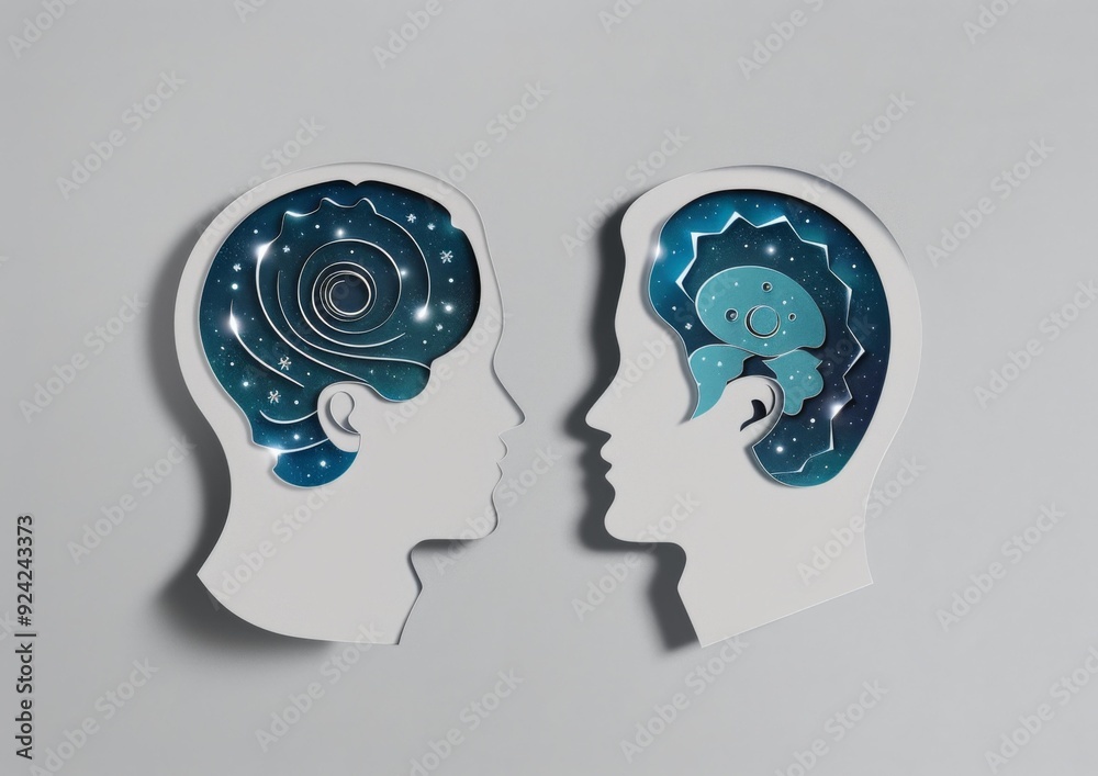 Two human heads with the brain inside of them. AI. Two human heads with the brain inside of them. AI.
