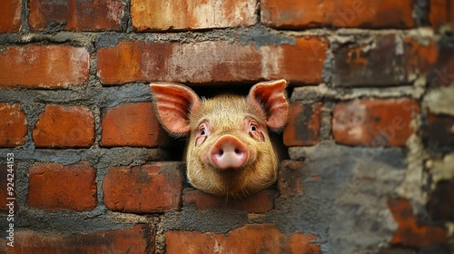 hog head peeking behind the wall photo