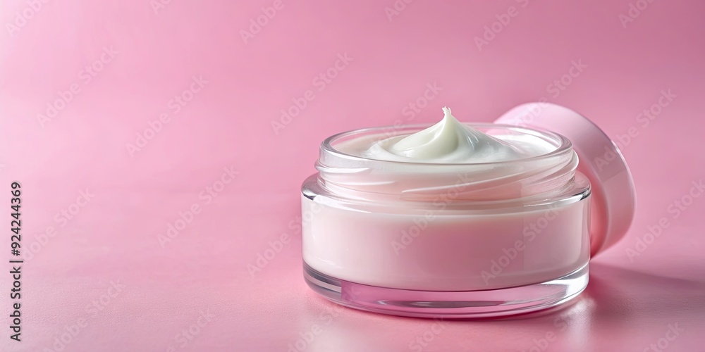 Cosmetic cream in a glass jar on pink background, skin care concept, beauty, skincare, cosmetics, moisturizer, cream, pink Cosmetic cream in a glass jar on pink background, skin care concept, beauty, skincare, cosmetics, moisturizer, cream, pink