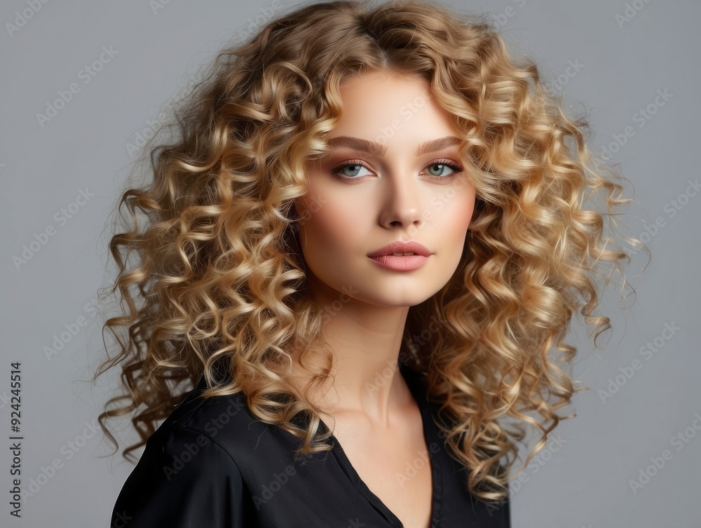 Fototapeta premium Portrait of a Woman with Long, Blonde Curly Hair