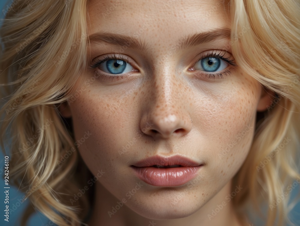 Close-up Portrait of a Young Woman with Blonde Hair and Blue Eyes Close-up Portrait of a Young Woman with Blonde Hair and Blue Eyes