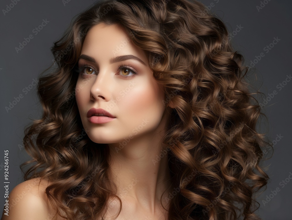 Portrait of a Woman with Long, Wavy Brown Hair