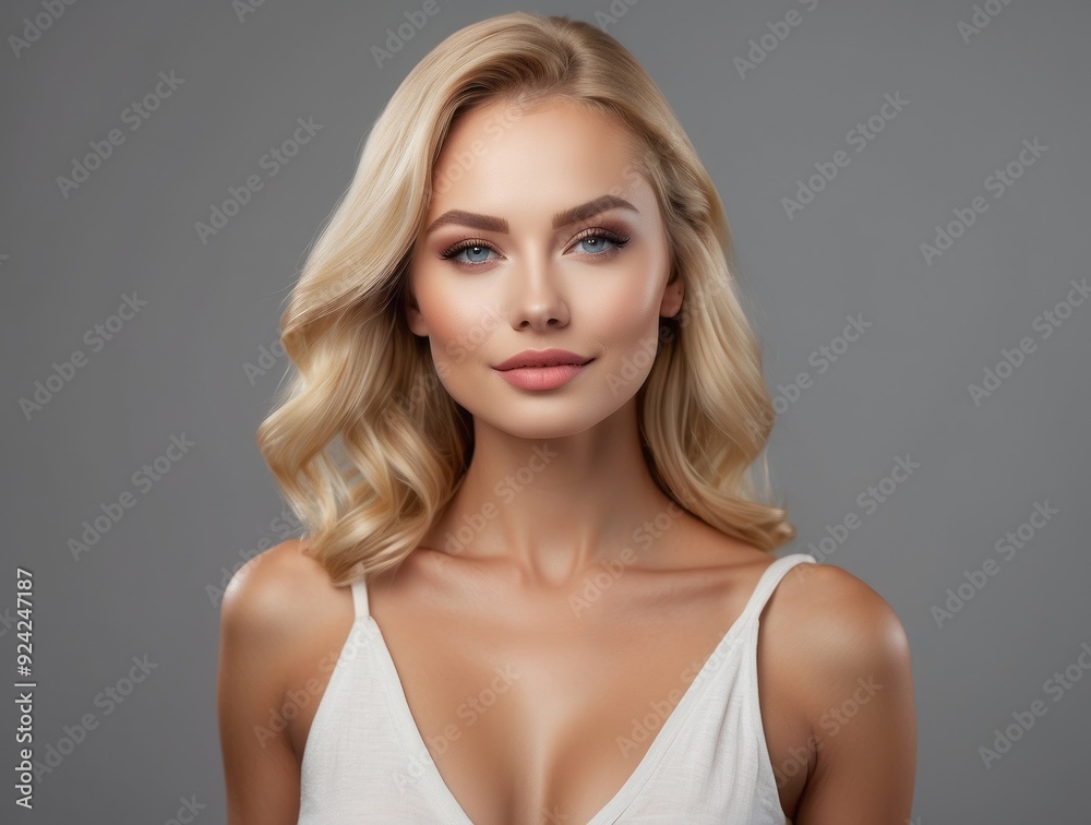Portrait of a Woman with Blonde Hair and White Tank Top Portrait of a Woman with Blonde Hair and White Tank Top