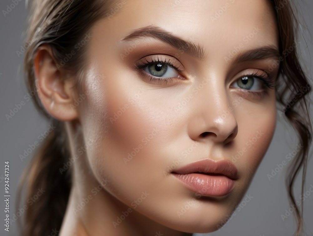 Close-up portrait of a woman with light brown hair and gray eyes Close-up portrait of a woman with light brown hair and gray eyes