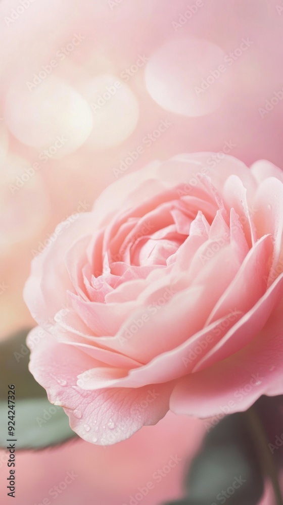 A delicate pink rose opens beautifully, radiating freshness and elegance against a soft pink background A delicate pink rose opens beautifully, radiating freshness and elegance against a soft pink background