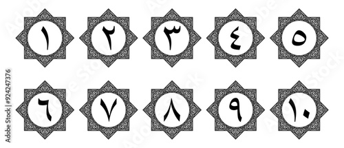 Arabic numerals with ornaments for book pages of your choice of elegant design. Vector file isolated on a transparent background