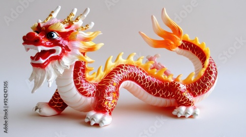 A detailed red and gold dragon figurine showcases vibrant colors and intricate designs, symbolizing strength and good fortune photo