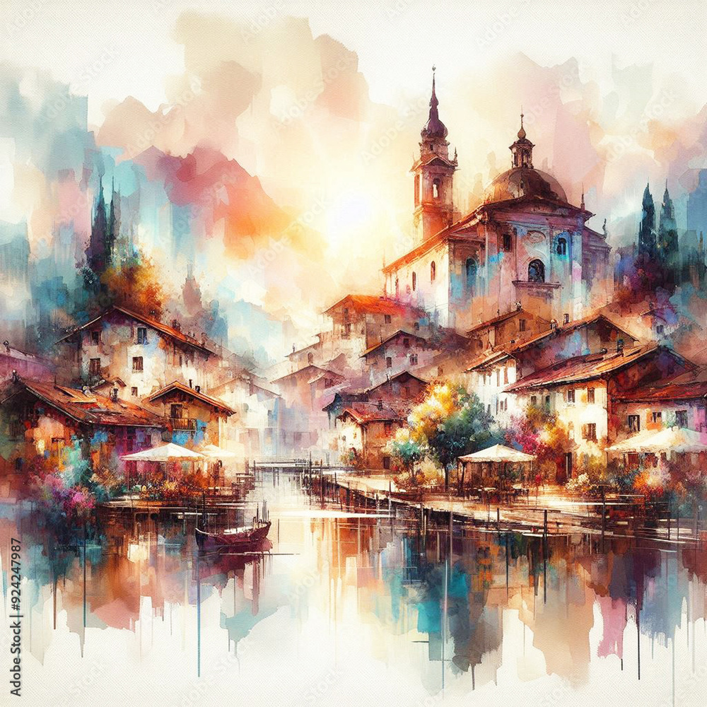 Obraz premium a view of a European village, abstract painting