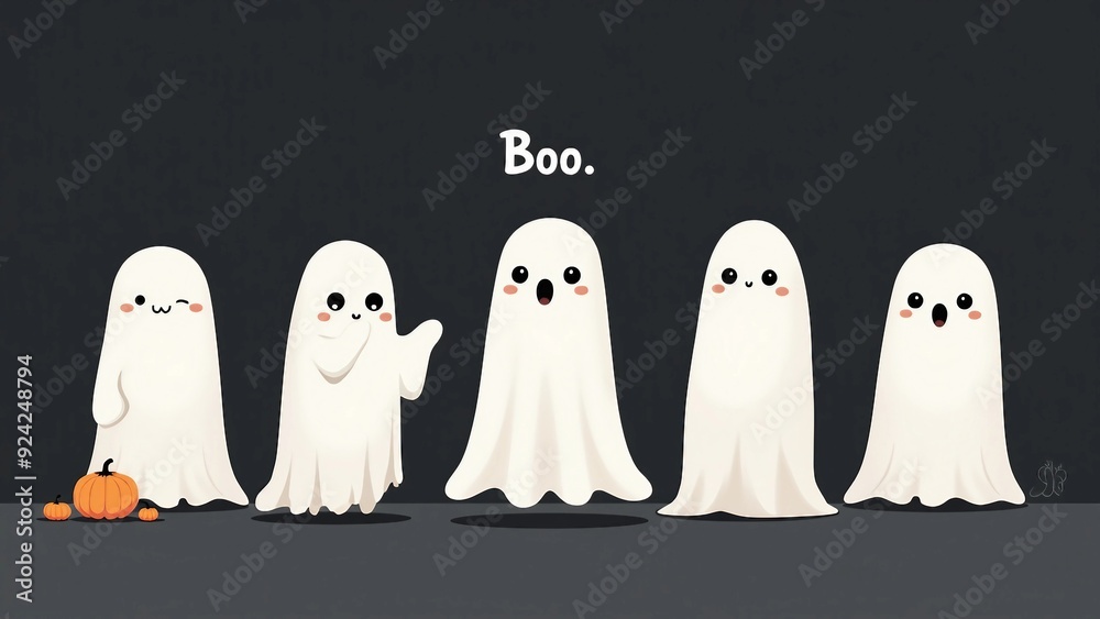 Cute Halloween Ghosts with Different Expressions Cute Halloween Ghosts with Different Expressions