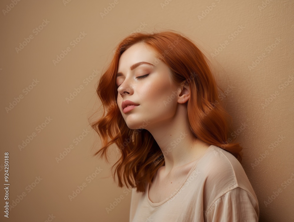 Portrait of a Woman with Red Hair and Closed Eyes Portrait of a Woman with Red Hair and Closed Eyes