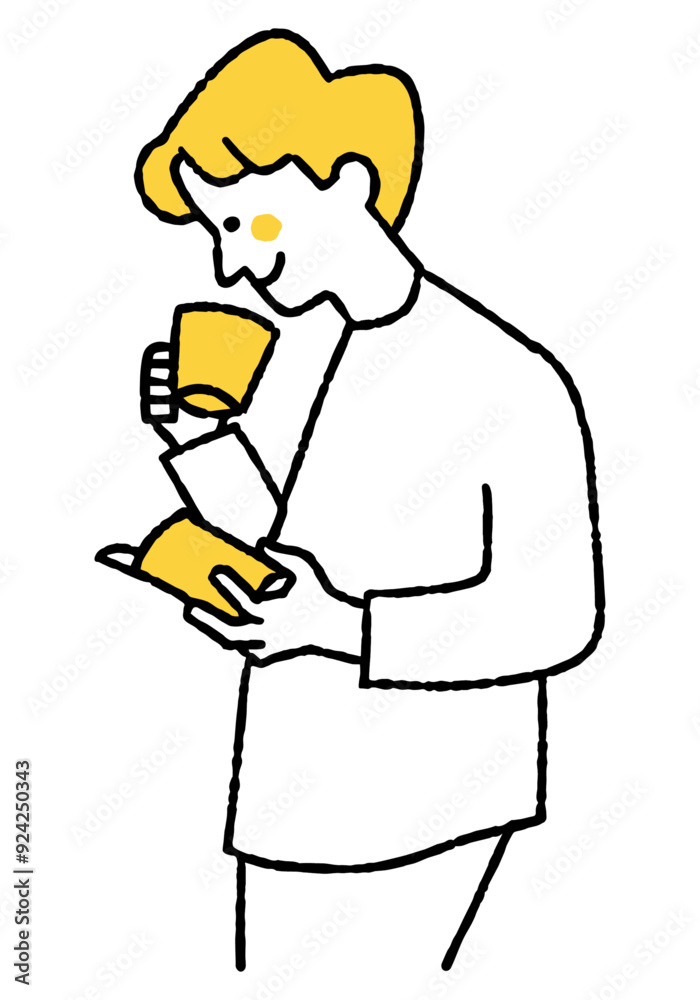 Man reading a book while drinking coffee Man reading a book while drinking coffee
