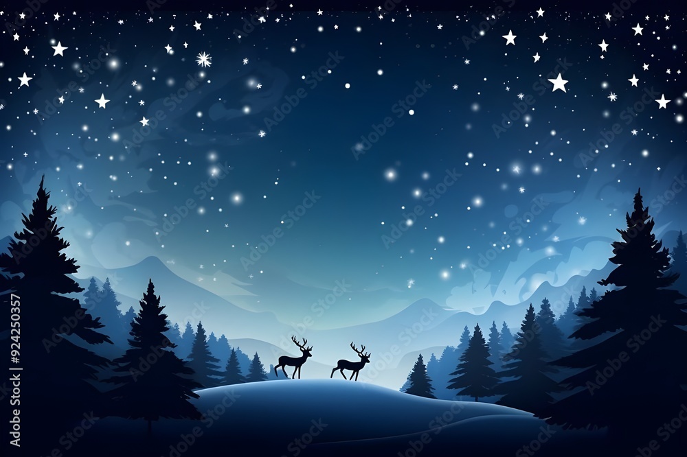winter landscape with trees, deer in winter,Christmas art winter landscape with trees, deer in winter,Christmas art