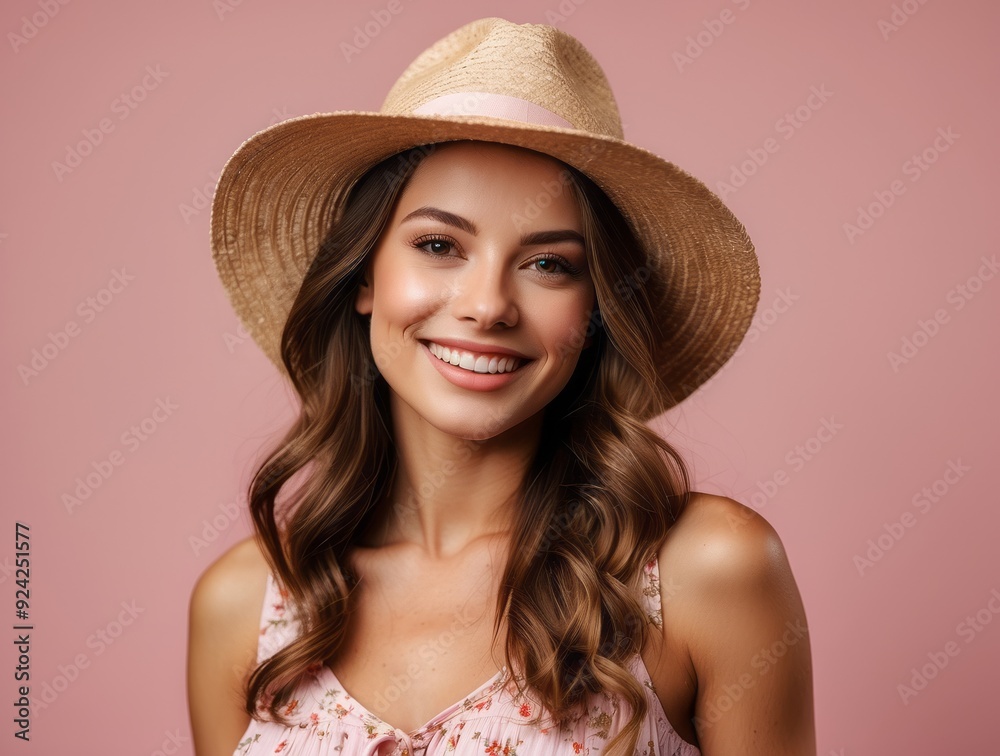 Portrait of a Smiling Woman in a Straw Hat Portrait of a Smiling Woman in a Straw Hat