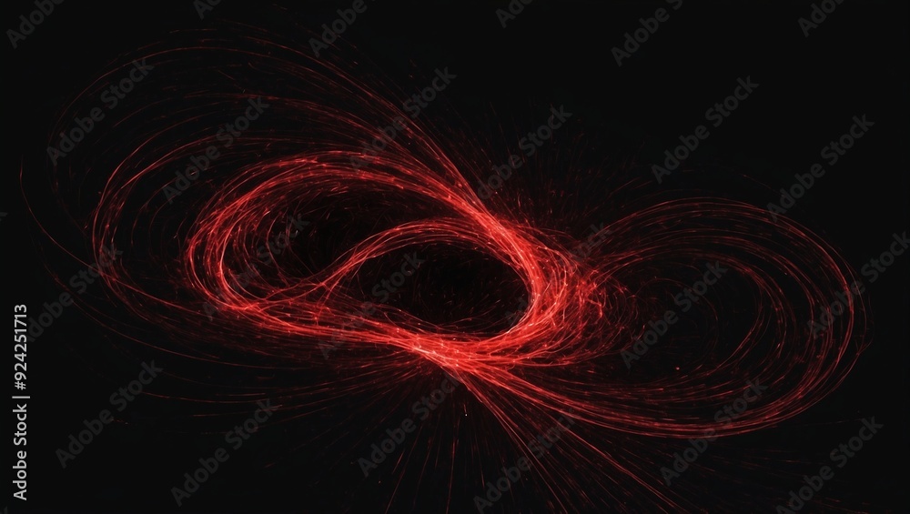 Naklejka premium Red luminous abstract shape on black background representing chaos.