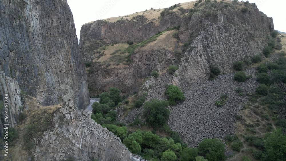 Basalt columns in Garni Gorge, know as Symphony of Stones in Armenia. Geological formation of octagonal basalt columns Basalt columns in Garni Gorge, know as Symphony of Stones in Armenia. Geological formation of octagonal basalt columns
