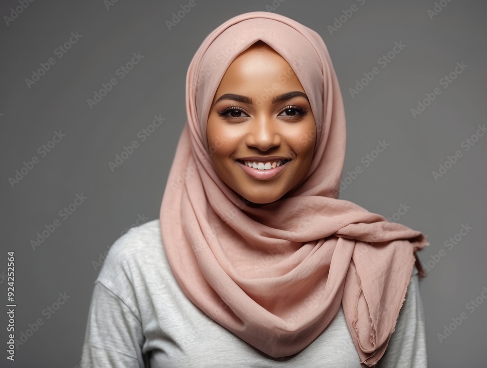 Portrait of a Smiling Woman Wearing a Pink Hijab Portrait of a Smiling Woman Wearing a Pink Hijab