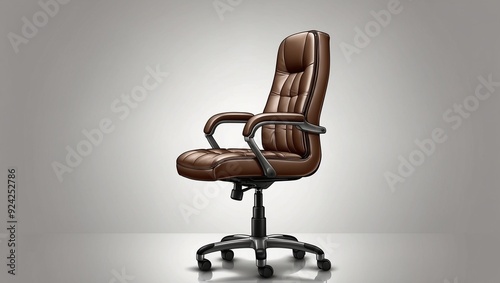 Comfortable brown leather office chair with armrests and wheels photo