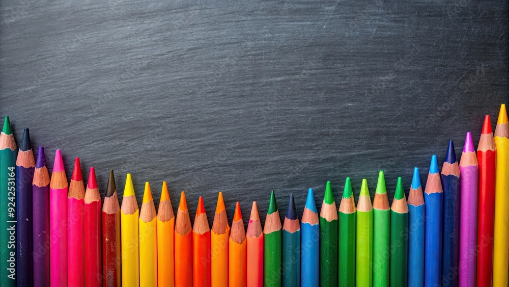 Vibrant crayons arranged on a blackboard background, school supplies, education, back to school, colorful, vibrant Vibrant crayons arranged on a blackboard background, school supplies, education, back to school, colorful, vibrant