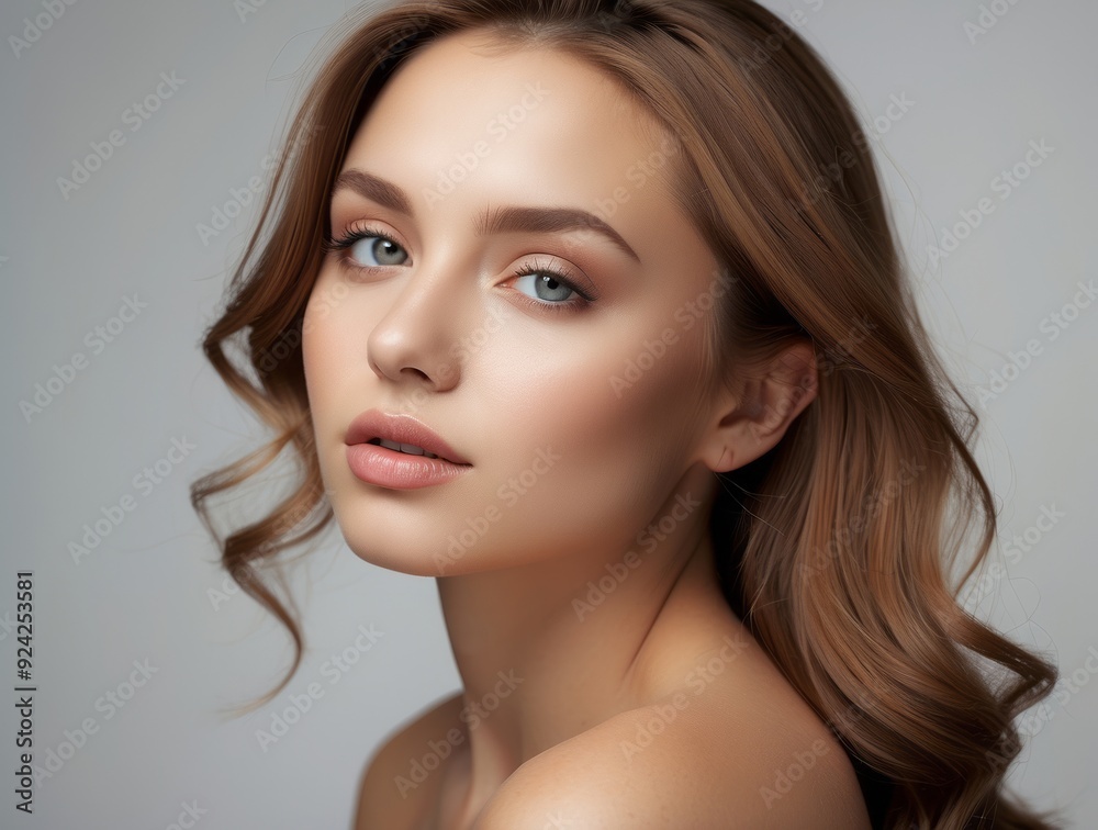 Close-up Portrait of a Young Woman with Long Brown Hair and Blue Eyes Close-up Portrait of a Young Woman with Long Brown Hair and Blue Eyes
