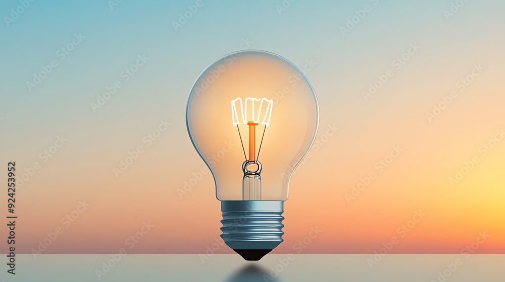 A glowing light bulb against a serene sunset, symbolizing inspiration and creativity in a tranquil setting. A glowing light bulb against a serene sunset, symbolizing inspiration and creativity in a tranquil setting.