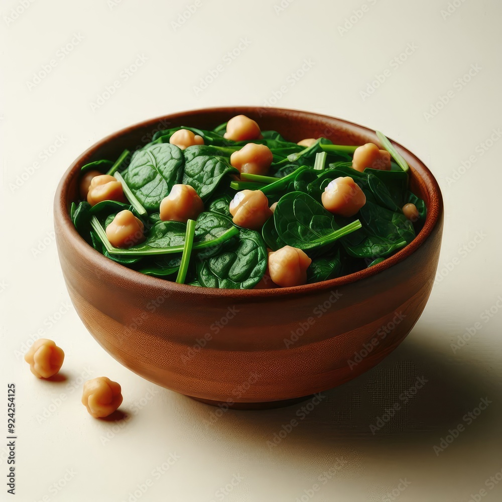 Bowl of fresh spinach with chickpeas Tasty salad isolated on a white background Bowl of fresh spinach with chickpeas Tasty salad isolated on a white background