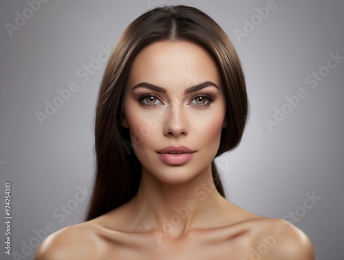 Portrait of a Woman with Long Brown Hair and Green Eyes