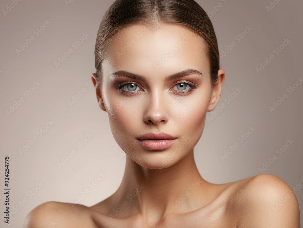 Close-up Portrait of a Woman with Blue Eyes and Soft Makeup Close-up Portrait of a Woman with Blue Eyes and Soft Makeup