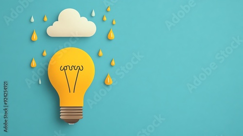 Creative illustration of a light bulb with a cloud and rain, symbolizing ideas during challenging times.