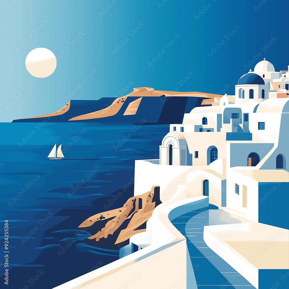 Obraz premium Santorini Landscape During Summer, Mediterranean View, Bright Colors