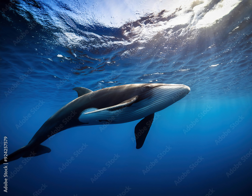 Obraz premium A playfull humpback whale swimming in clear blue ocean 
