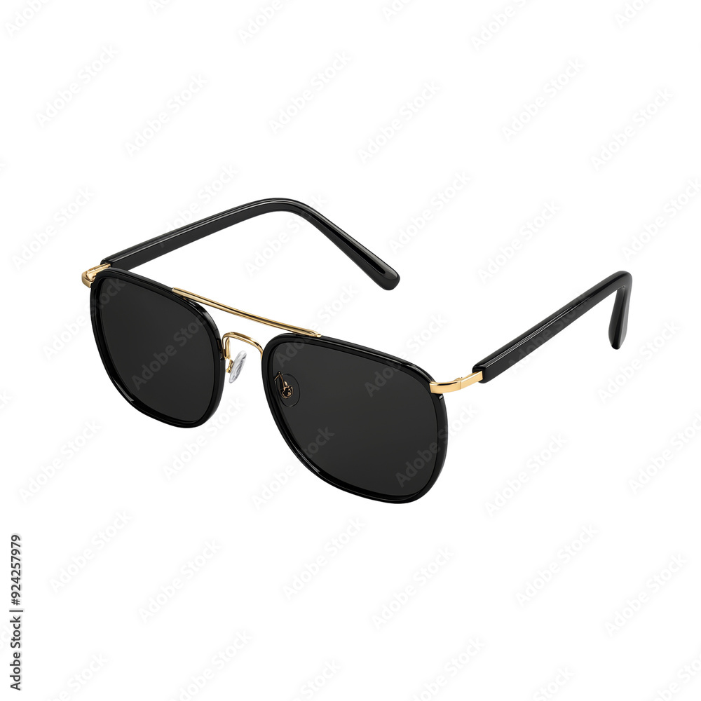 Classic black sunglasses with gold accents, isolated on a transparent background. Classic black sunglasses with gold accents, isolated on a transparent background.