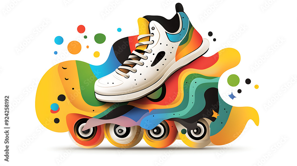 5. A vibrant pop art illustration of a classic roller skate, highlighted with bold outlines and colorful details 5. A vibrant pop art illustration of a classic roller skate, highlighted with bold outlines and colorful details