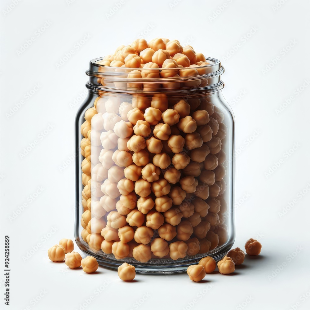Cooked pickled chickpeas in a glass jar isolated on a white background Cooked pickled chickpeas in a glass jar isolated on a white background