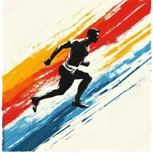 Silhouette of a runner against a colorful abstract background