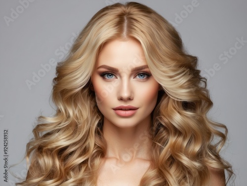 Portrait of a Blonde Woman with Long Curly Hair