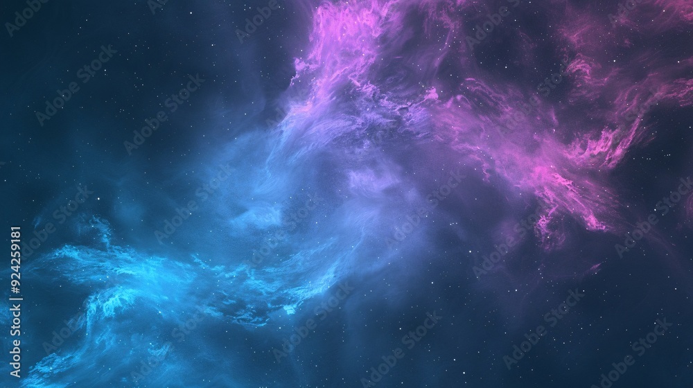 Obraz premium A vibrant cosmic scene featuring swirling clouds of pink and blue hues against a starry background.