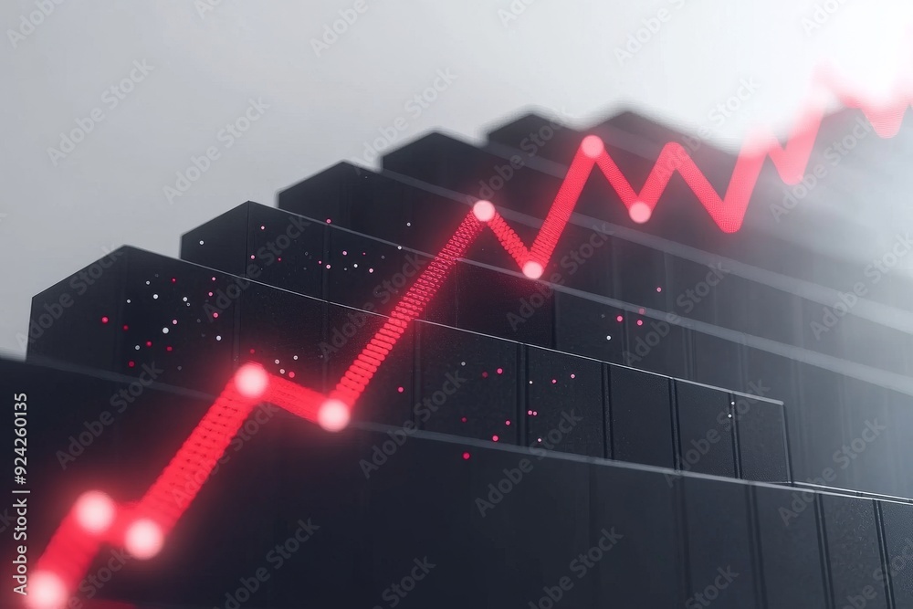 Naklejka premium Economic Trends Rising in a Digital World: Red Graphs Over Black Background