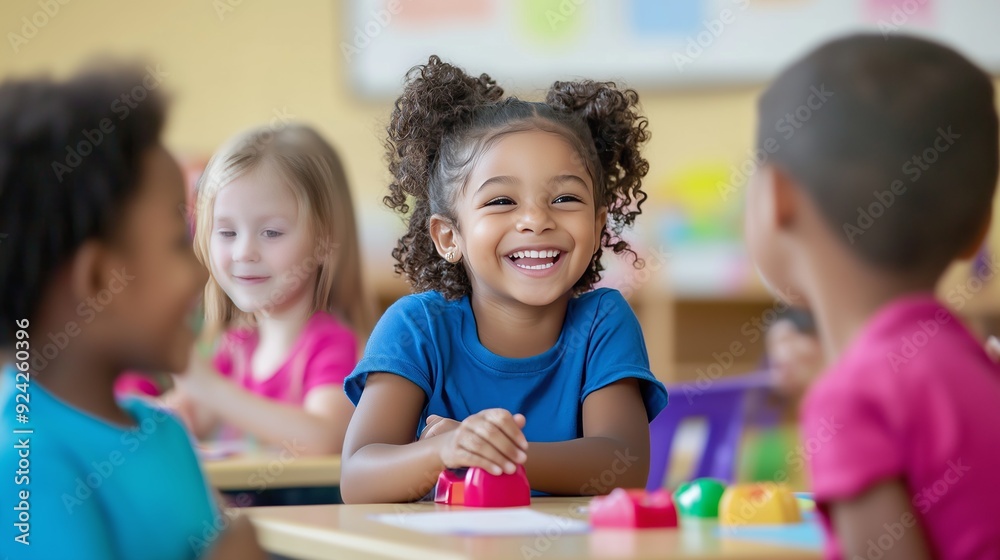 A lively group of children engages in creative, interactive learning, filling the room with joy.