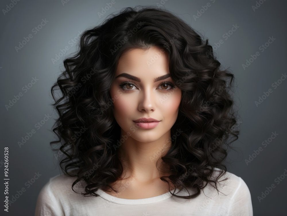 Portrait of a Woman with Long Curly Dark Hair Portrait of a Woman with Long Curly Dark Hair
