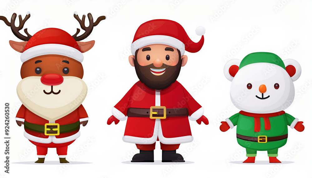 Christmas character vector set design; Santa Claus and Reindeer. Merry Christmas and Happy New Year. Vector illustration Christmas character vector set design; Santa Claus and Reindeer. Merry Christmas and Happy New Year. Vector illustration